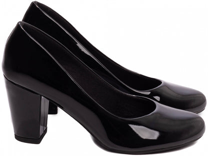 Scarpin Verniz Bico Redondo com Salto Bloco 7,5cm