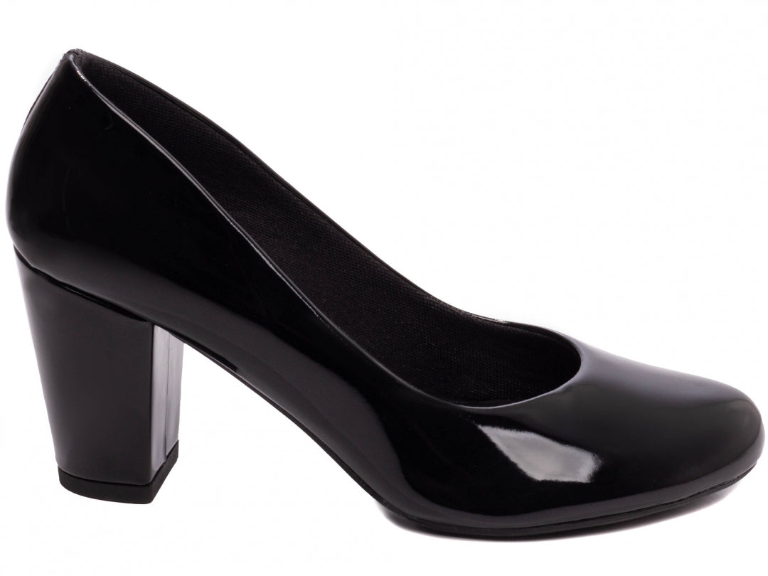 Scarpin Verniz Bico Redondo com Salto Bloco 7,5cm