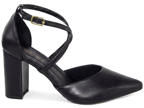 Scarpin Feminino Salto Bloco 8 cm com Tira Cruzada e Fivela