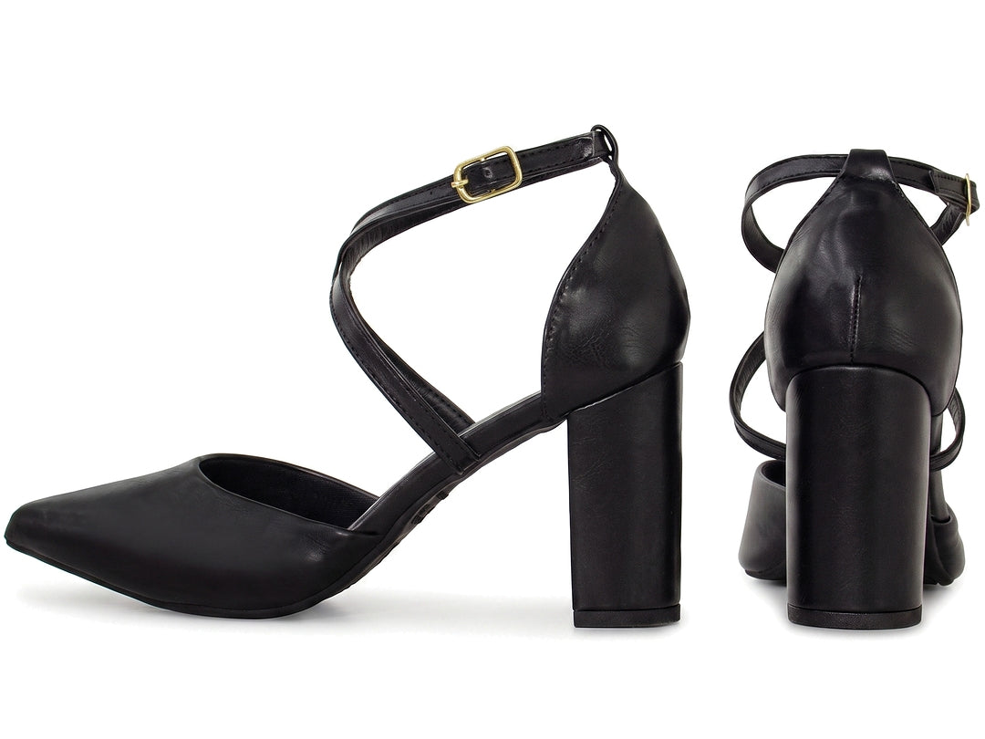 Scarpin Feminino Salto Bloco 8 cm com Tira Cruzada e Fivela