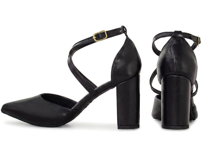 Scarpin Feminino Salto Bloco 8 cm com Tira Cruzada e Fivela