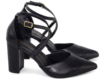 Scarpin Feminino Salto Bloco 8 cm com Tira Cruzada e Fivela