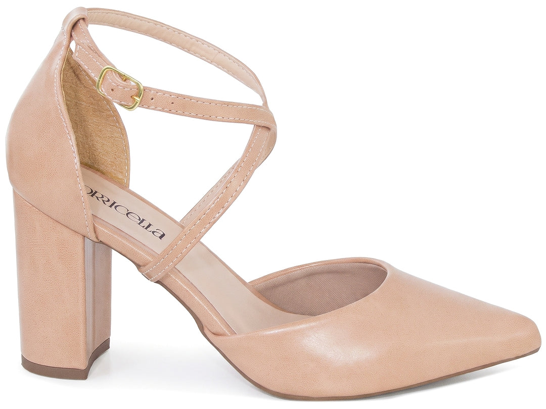 Scarpin Feminino Salto Bloco 8 cm com Tira Cruzada e Fivela