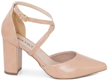 Scarpin Feminino Salto Bloco 8 cm com Tira Cruzada e Fivela