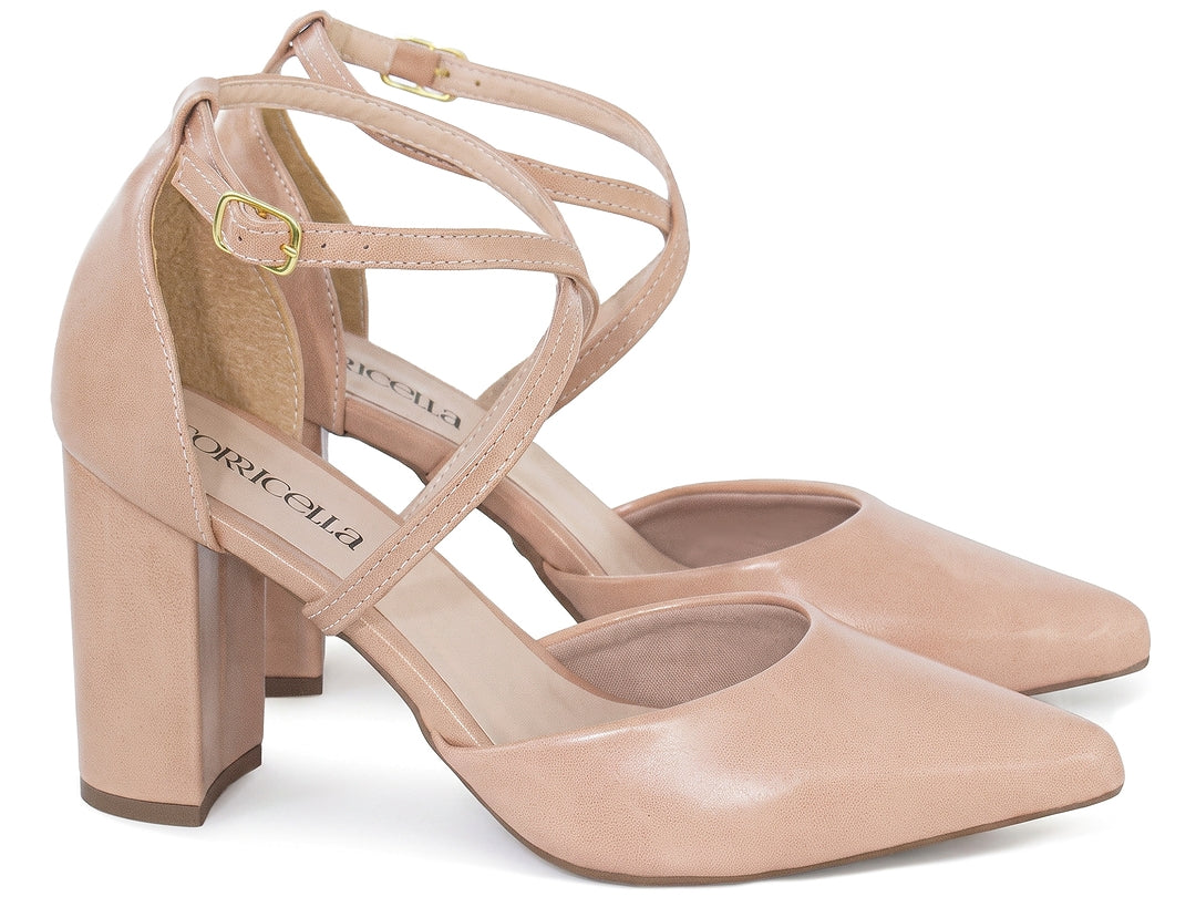 Scarpin Feminino Salto Bloco 8 cm com Tira Cruzada e Fivela