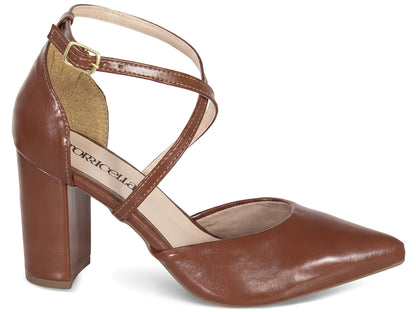 Scarpin Feminino Salto Bloco 8 cm com Tira Cruzada e Fivela