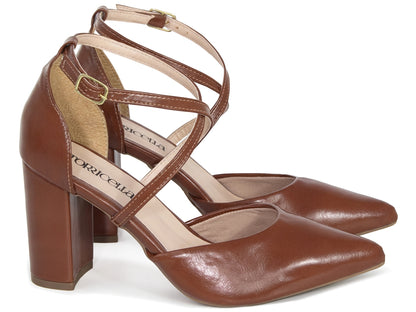Scarpin Feminino Salto Bloco 8 cm com Tira Cruzada e Fivela