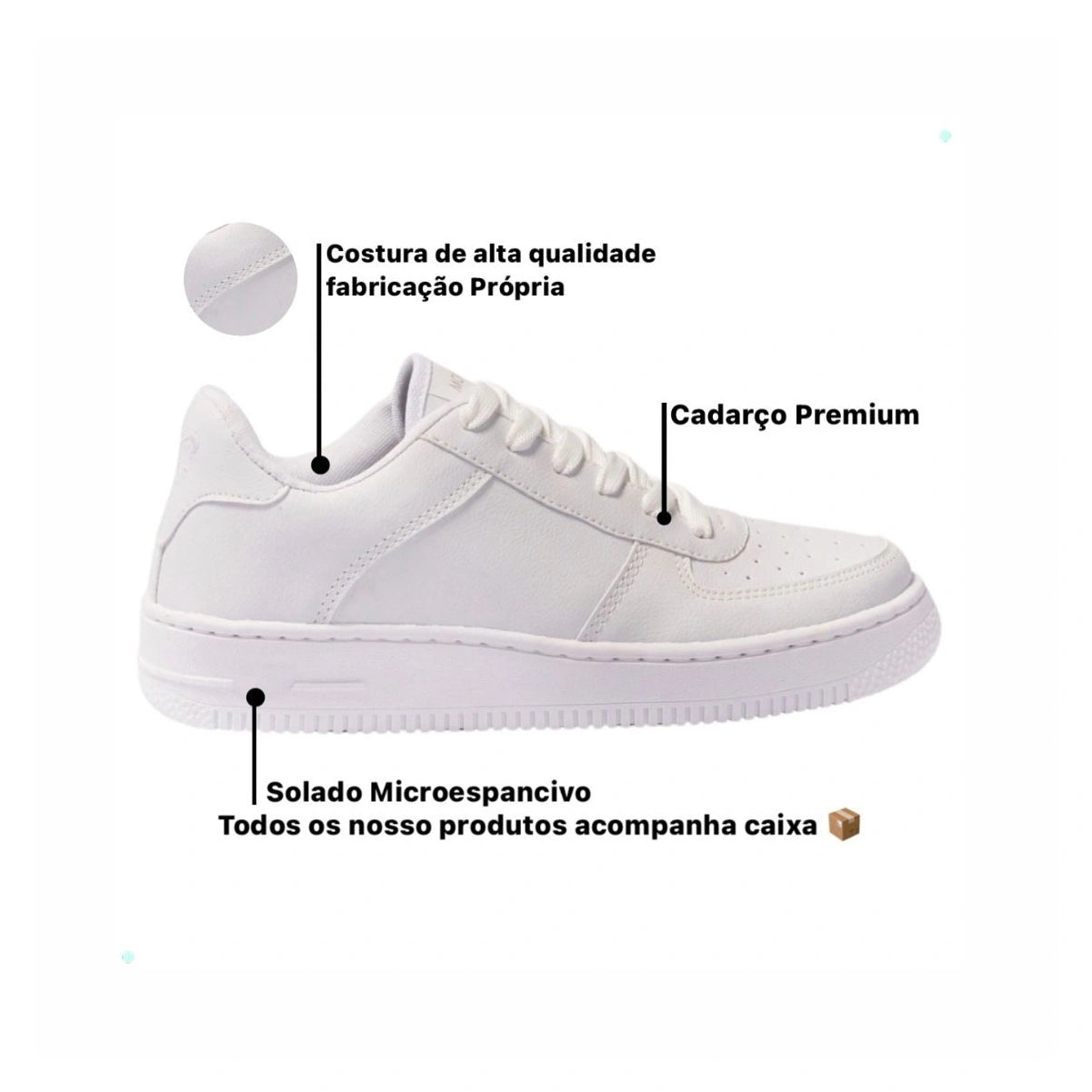 Tênis Force Classic Sneaker – Branco, Casual e Estiloso | UnicStep