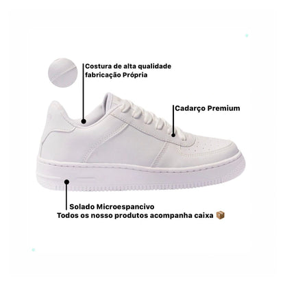 Tênis Force Classic Sneaker – Branco, Casual e Estiloso | UnicStep