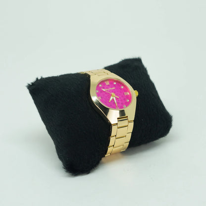 Relógio Feminino Elegance Dourado – Mostrador Rosa Luxo em Aço Inoxidável