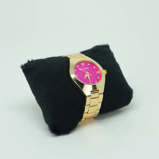 Relógio Feminino Elegance Dourado – Mostrador Rosa Luxo em Aço Inoxidável